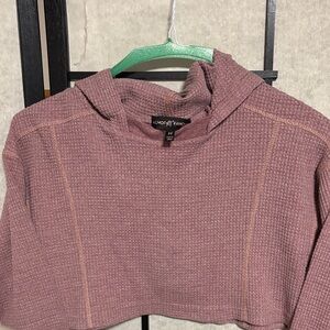 Almost Famous Mauve Cropped Waffle-Knit Hoodie